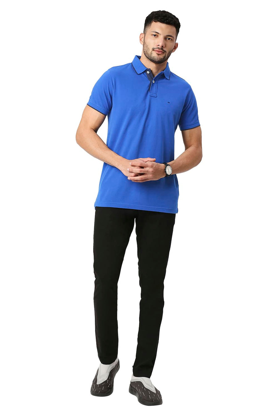 BASICS MUSCLE FIT NAUTICAL BLUE COTTON POLO T-SHIRT