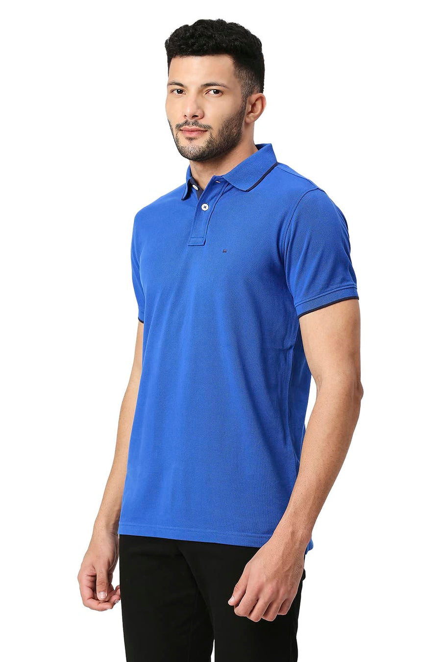 BASICS MUSCLE FIT NAUTICAL BLUE COTTON POLO T-SHIRT
