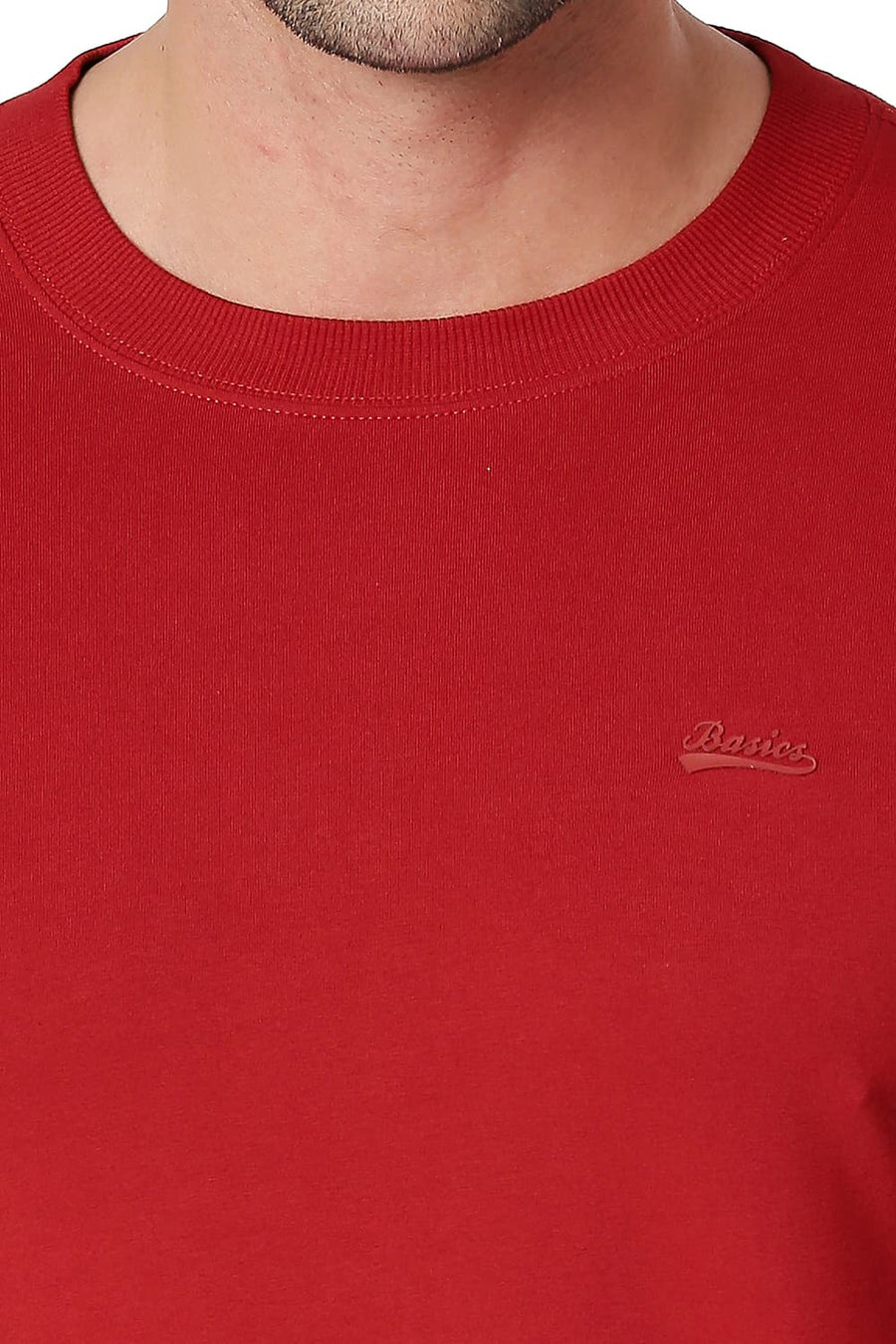 BASICS MUSCLE FIT RACING RED COTTON STRETCH CREW T-SHIRT