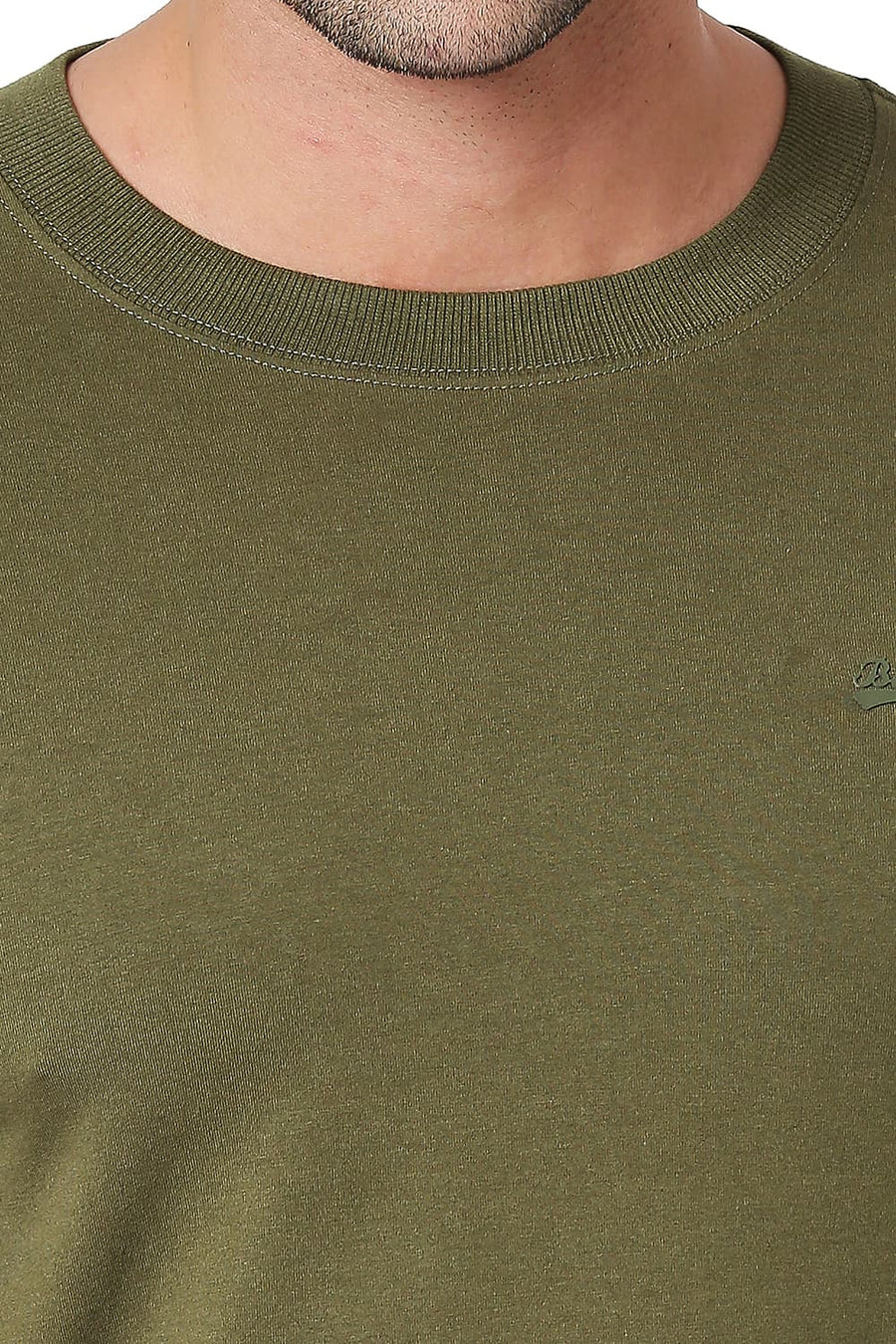 BASICS MUSCLE FIT OIL GREEN COTTON STRETCH CREW T-SHIRT