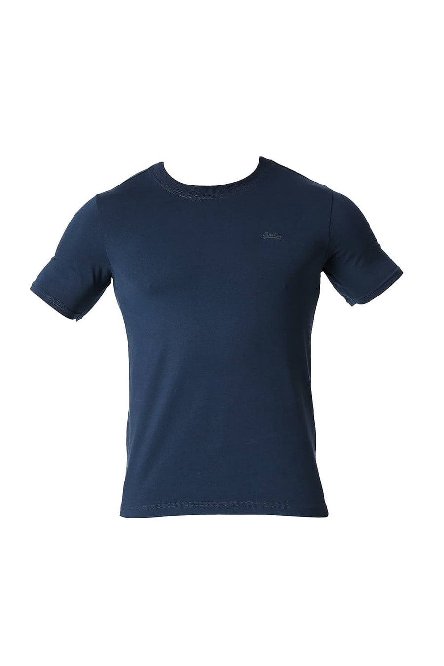 BASICS MUSCLE FIT DRESS BLUE COTTON STRETCH CREW T-SHIRT