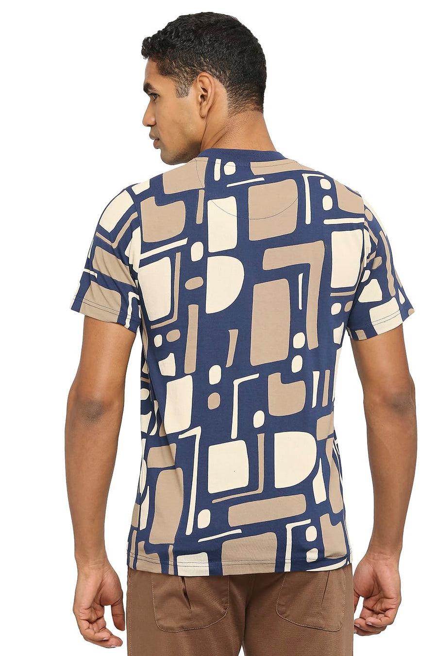 BASICS MUSCLE FIT PAGEANT BLUE PRINTED CREW T-SHIRT