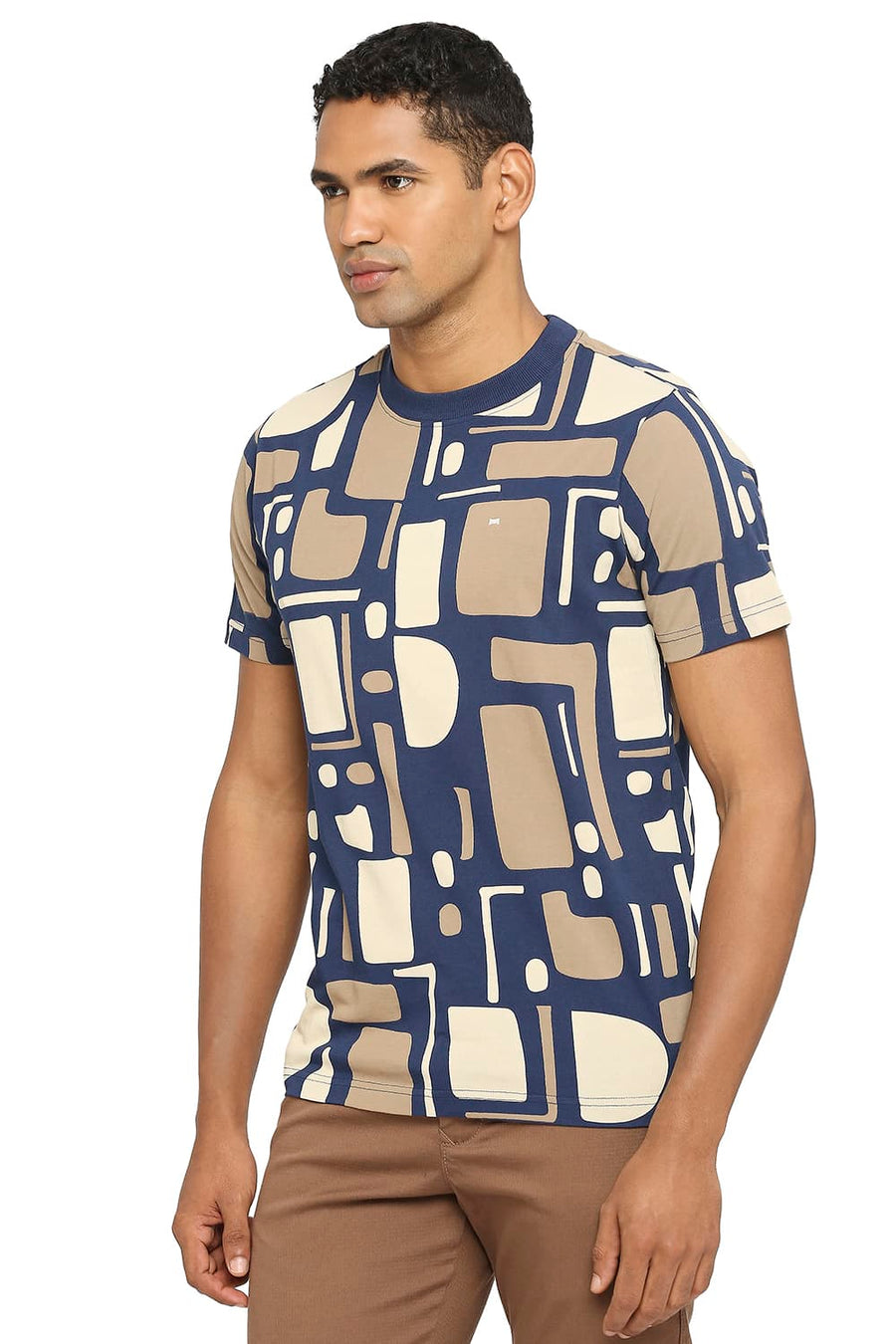 BASICS MUSCLE FIT PAGEANT BLUE PRINTED CREW T-SHIRT