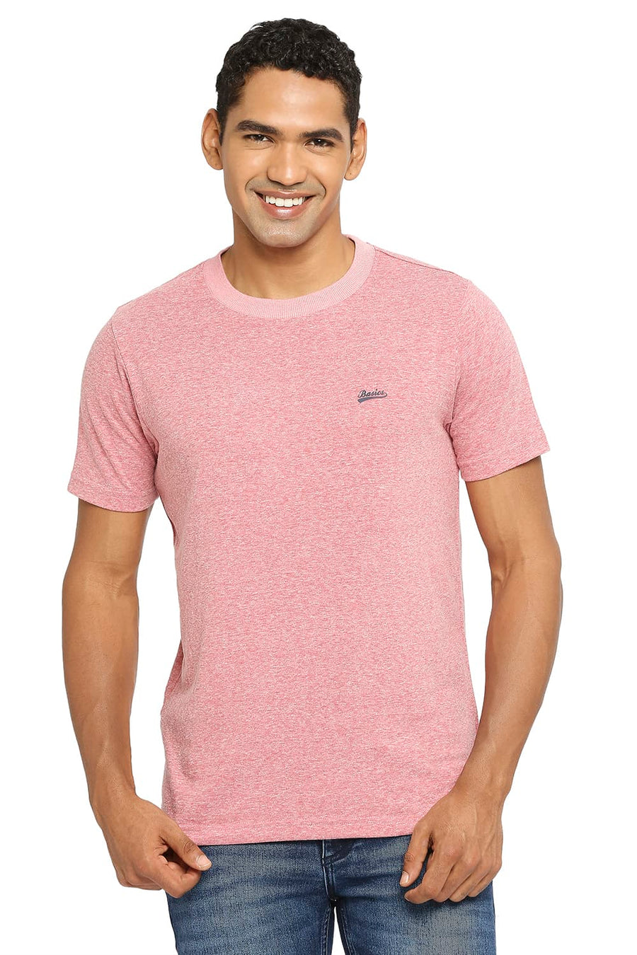 BASICS MUSCLE FIT SLATE ROSE CREW T-SHIRT