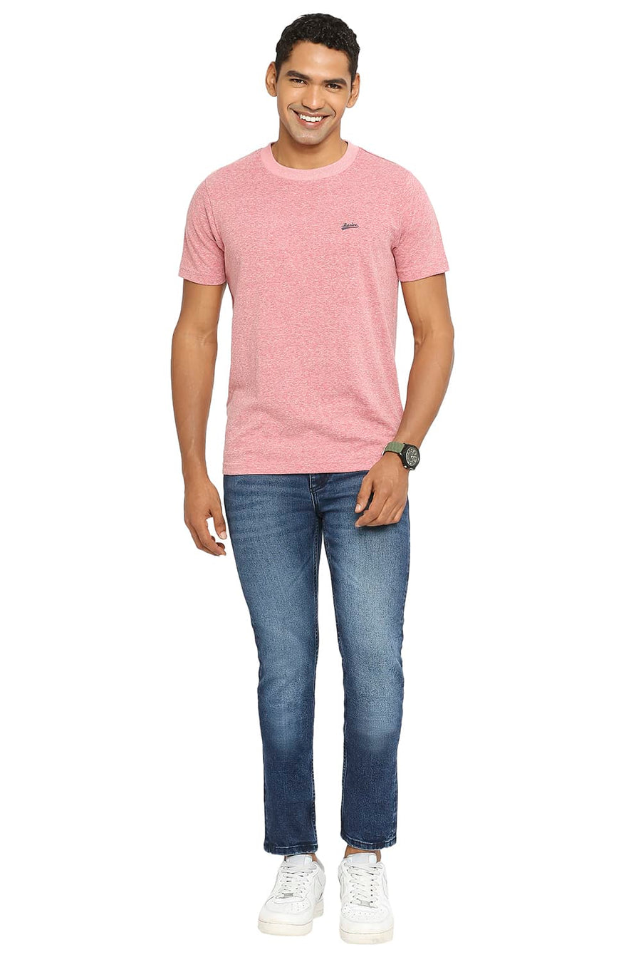 BASICS MUSCLE FIT SLATE ROSE CREW T-SHIRT
