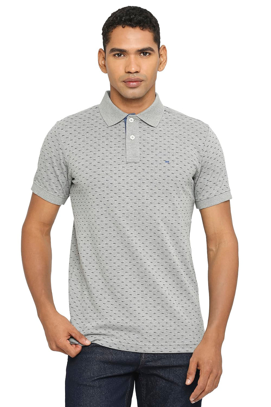 BASICS MUSCLE FIT HEATHER GRAY PRINTED POLO T-SHIRT