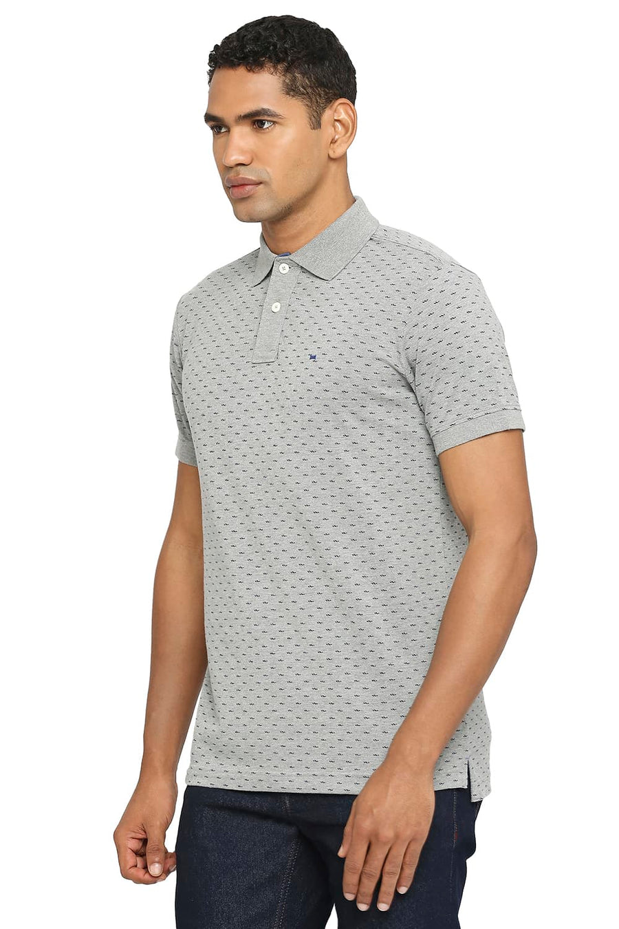 BASICS MUSCLE FIT HEATHER GRAY PRINTED POLO T-SHIRT