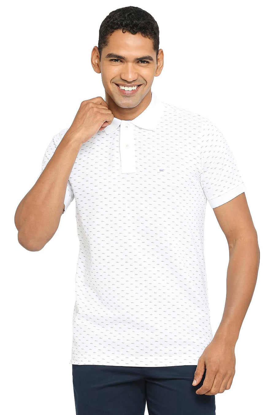 BASICS MUSCLE FIT BRIGHT WHITE PRINTED POLO T-SHIRT