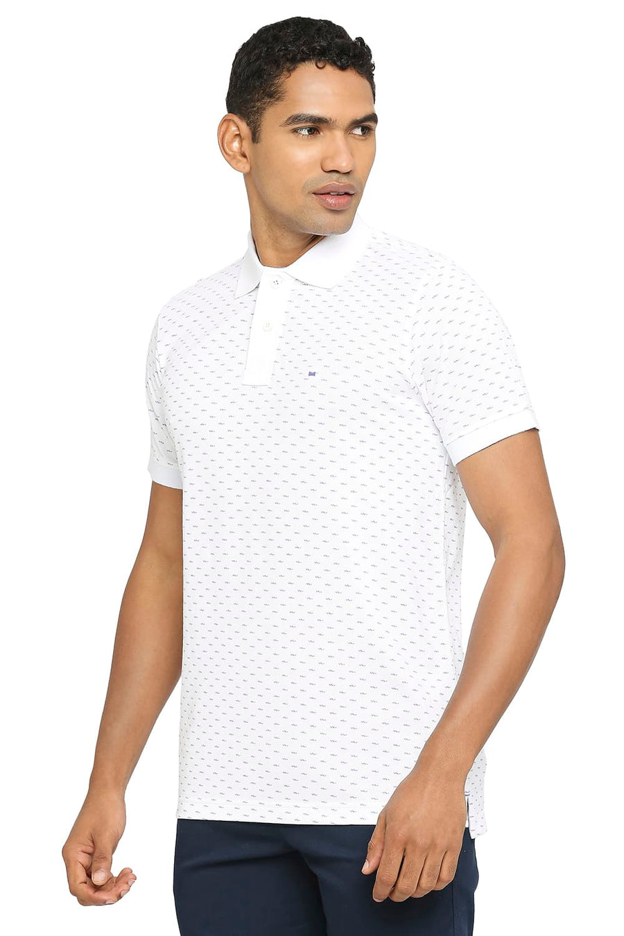 BASICS MUSCLE FIT BRIGHT WHITE PRINTED POLO T-SHIRT