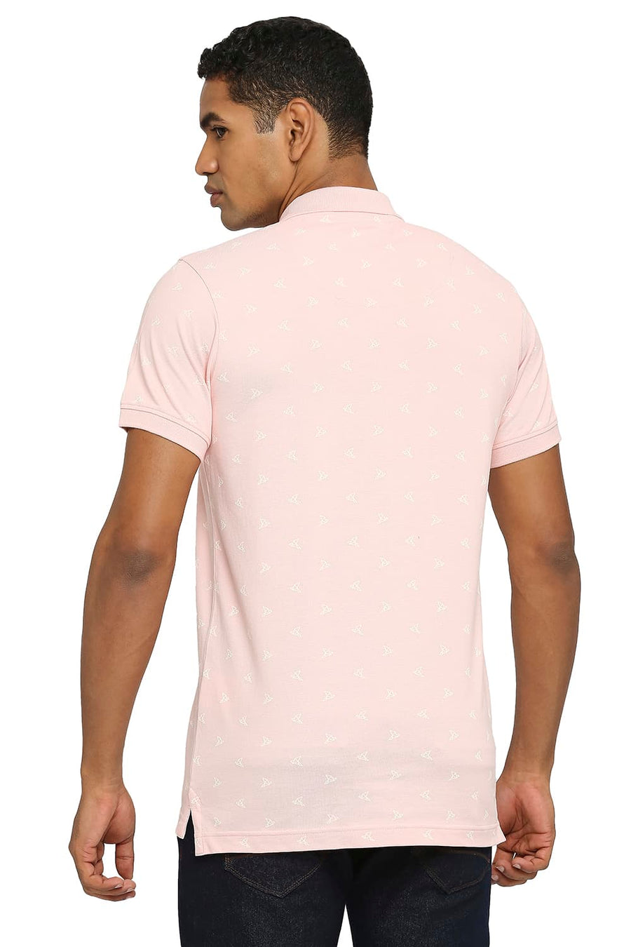 BASICS MUSCLE FIT POWDER PINK PRINTED POLO T-SHIRT