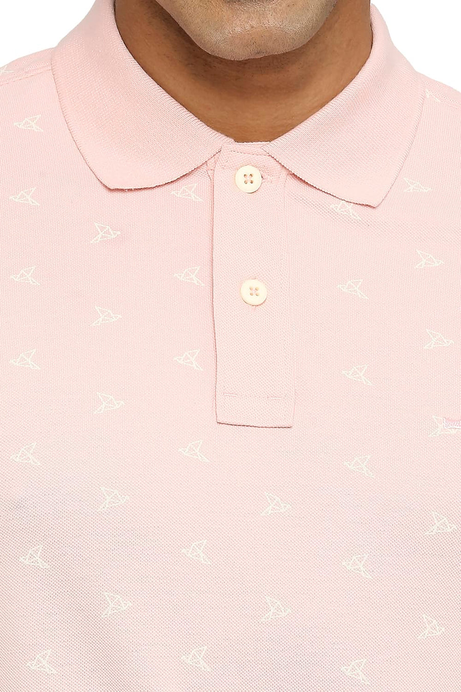 BASICS MUSCLE FIT POWDER PINK PRINTED POLO T-SHIRT