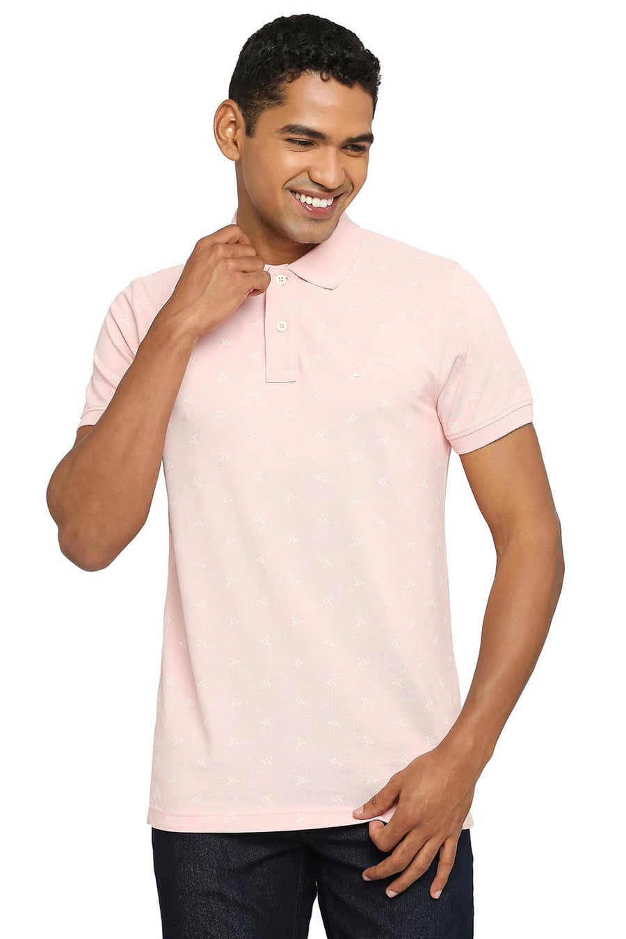 BASICS MUSCLE FIT POWDER PINK PRINTED POLO T-SHIRT