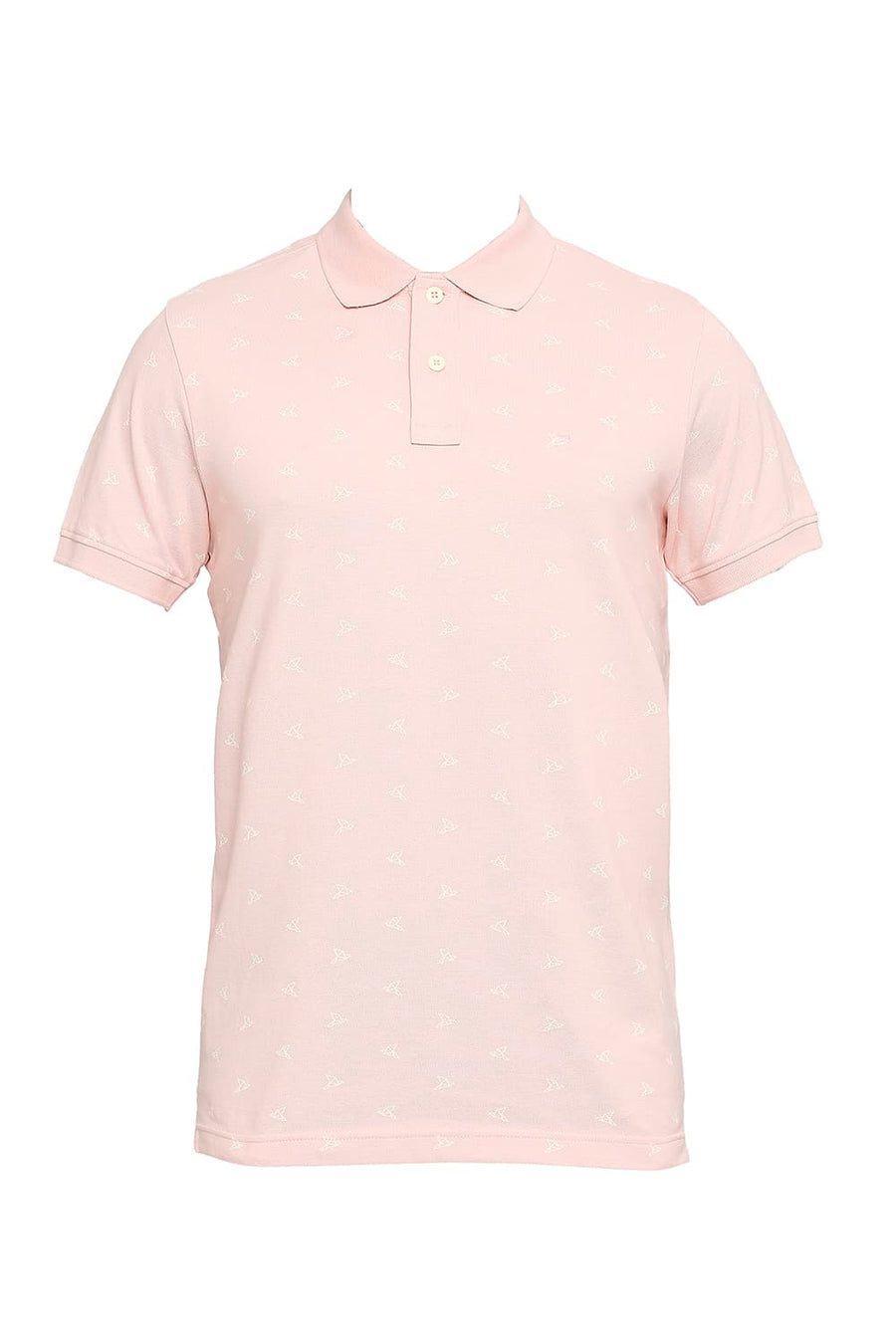 BASICS MUSCLE FIT POWDER PINK PRINTED POLO T-SHIRT