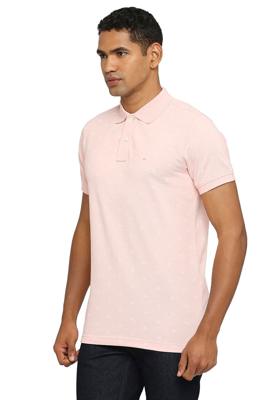 BASICS MUSCLE FIT POWDER PINK PRINTED POLO T-SHIRT