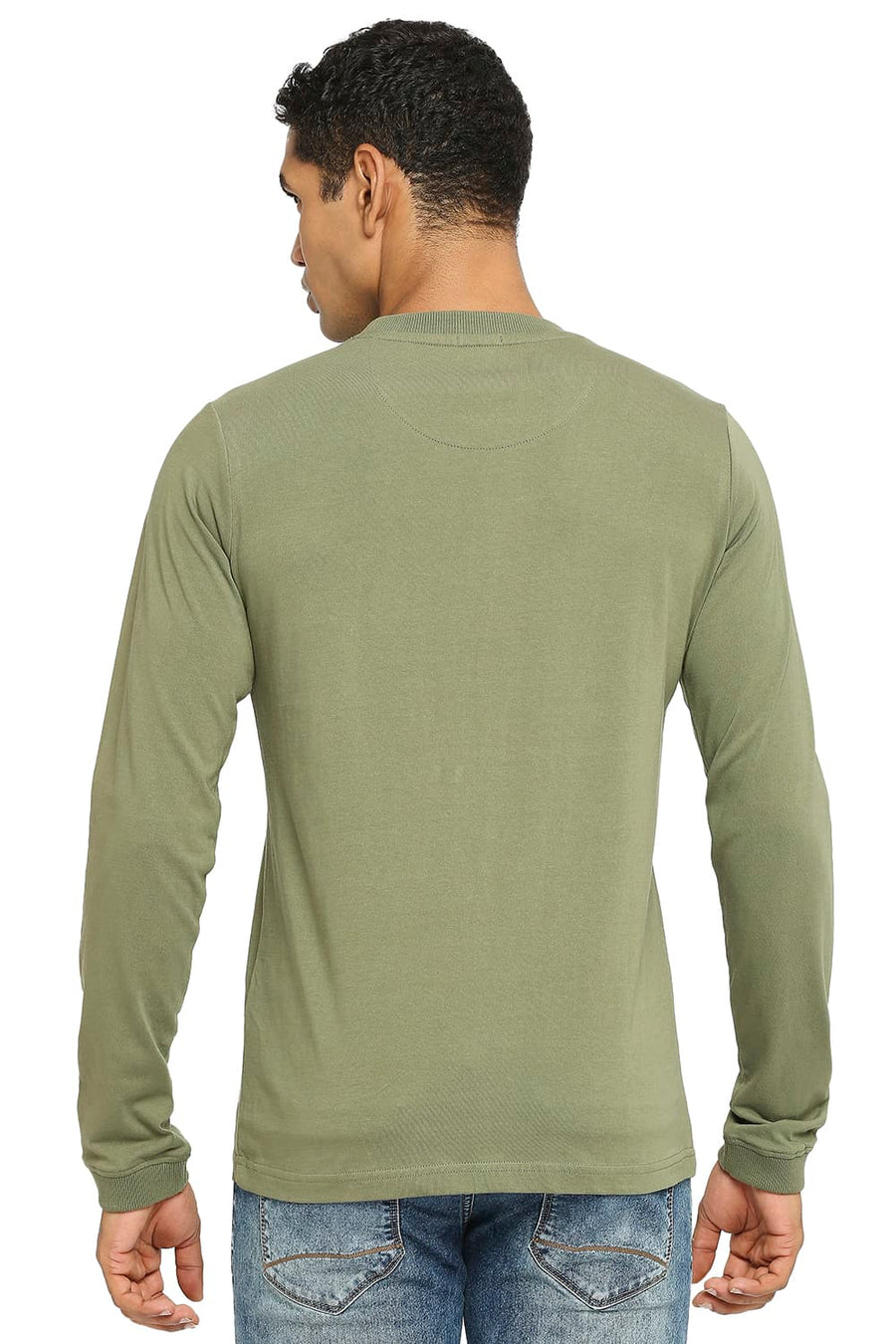 BASICS MUSCLE FIT DEEP LICHEN GREEN CREW T-SHIRT
