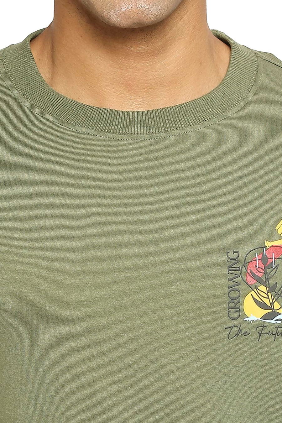 BASICS MUSCLE FIT DEEP LICHEN GREEN CREW T-SHIRT