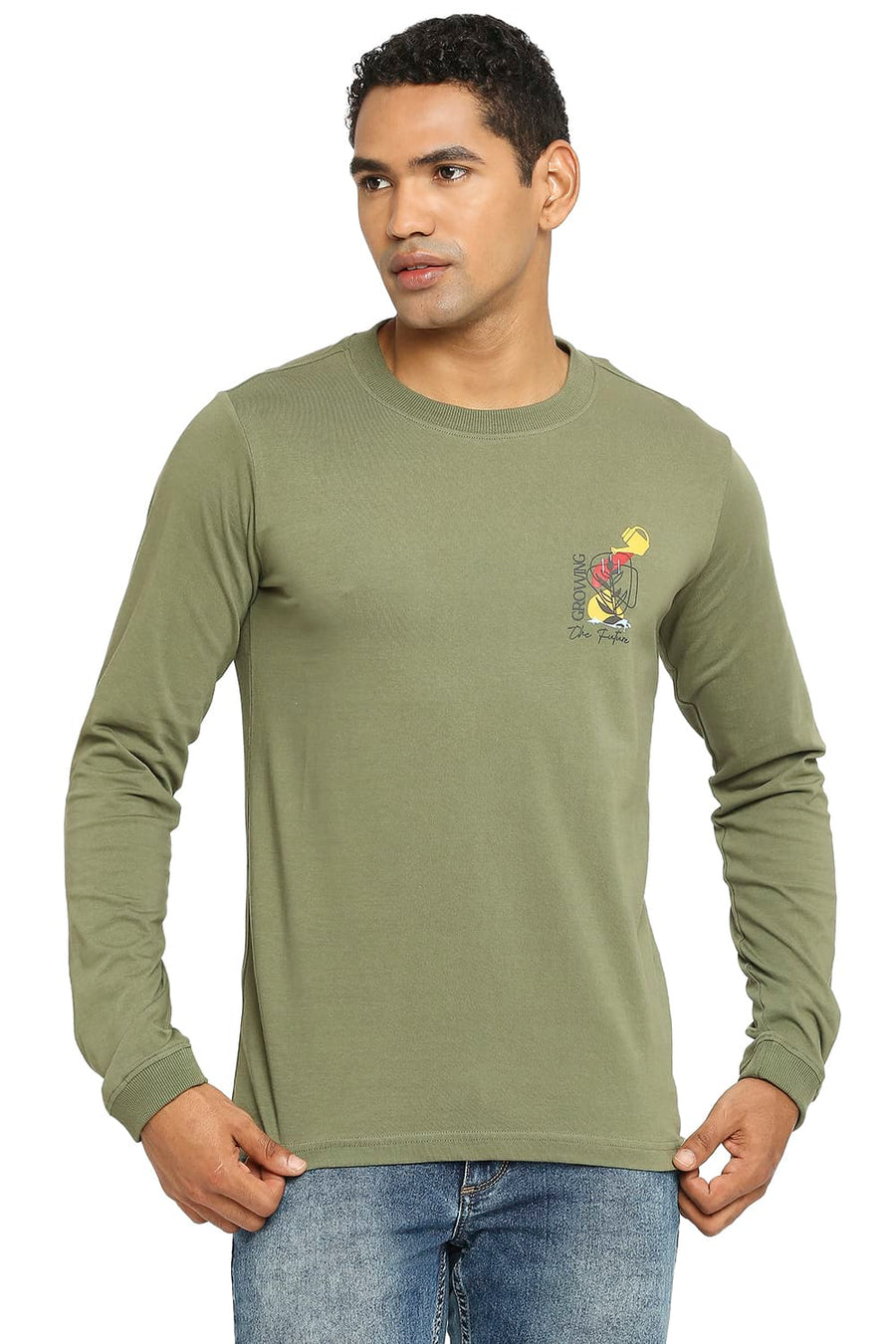 BASICS MUSCLE FIT DEEP LICHEN GREEN CREW T-SHIRT