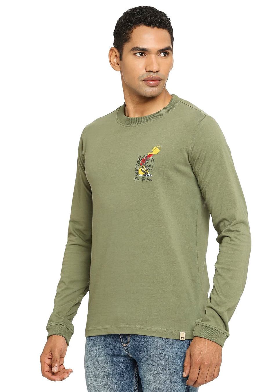 BASICS MUSCLE FIT DEEP LICHEN GREEN CREW T-SHIRT