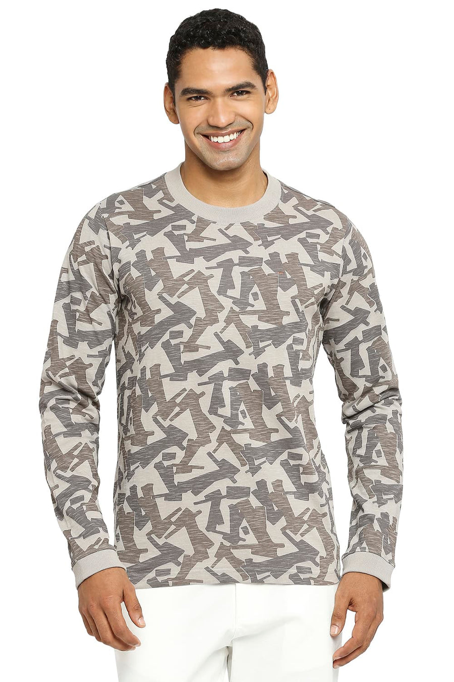 BASICS MUSCLE FIT MOURNING DOVE PRINTED CREW T-SHIRT