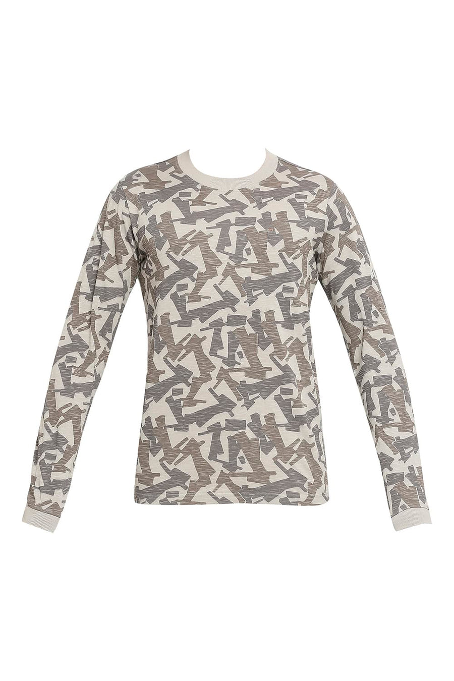 BASICS MUSCLE FIT MOURNING DOVE PRINTED CREW T-SHIRT