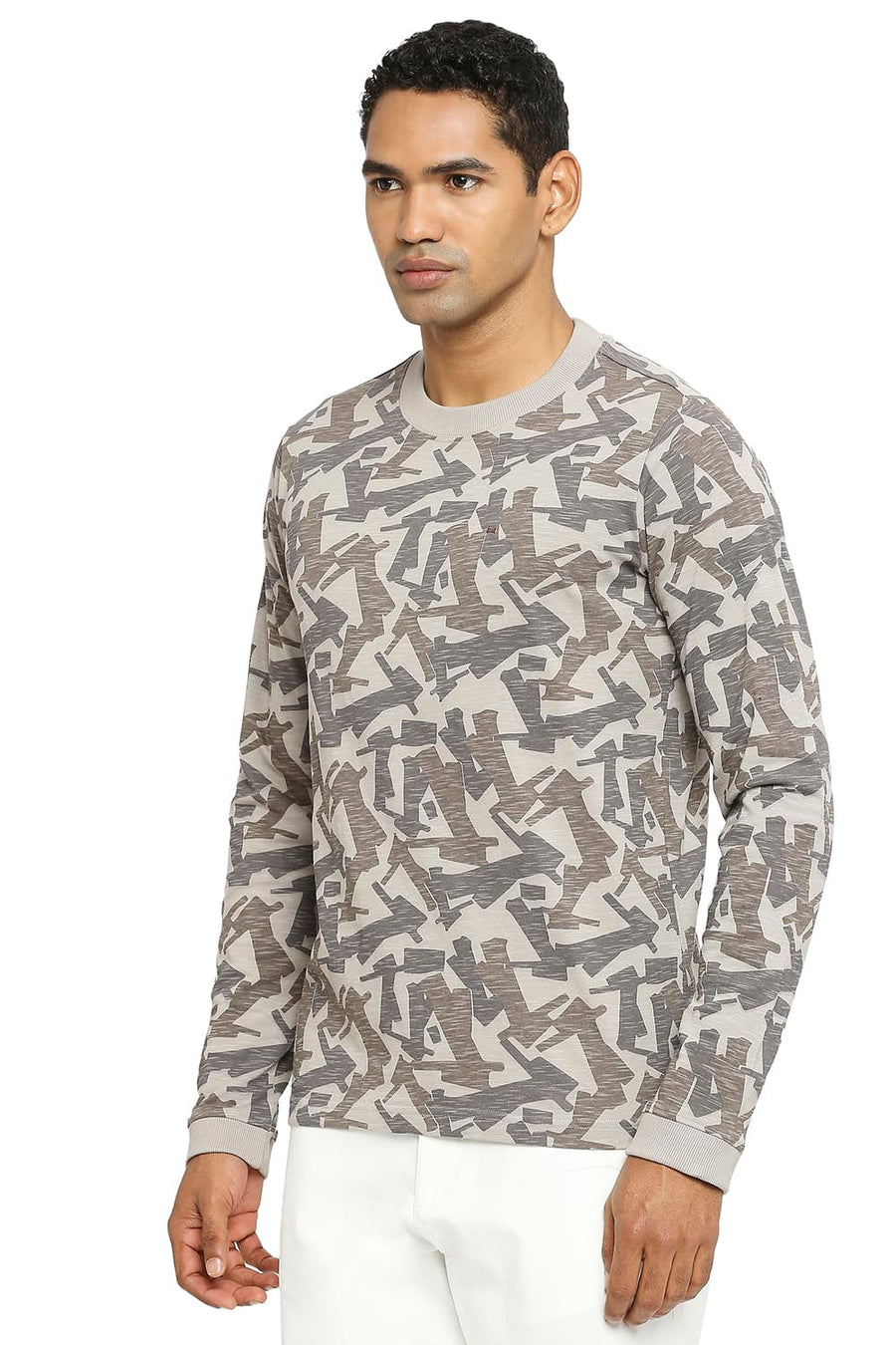 BASICS MUSCLE FIT MOURNING DOVE PRINTED CREW T-SHIRT