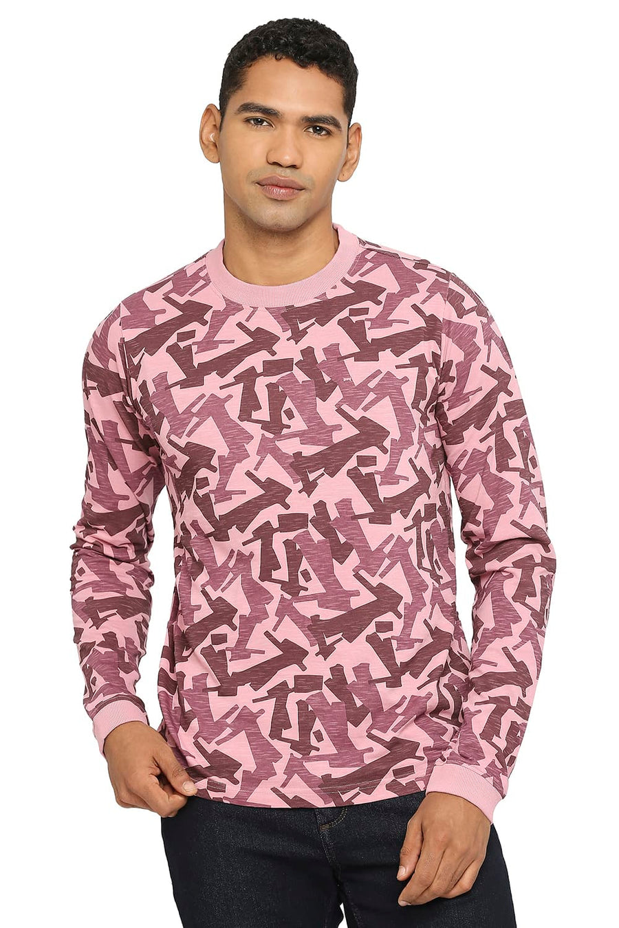 BASICS MUSCLE FIT FOXGLOVE PRINTED CREW T-SHIRT