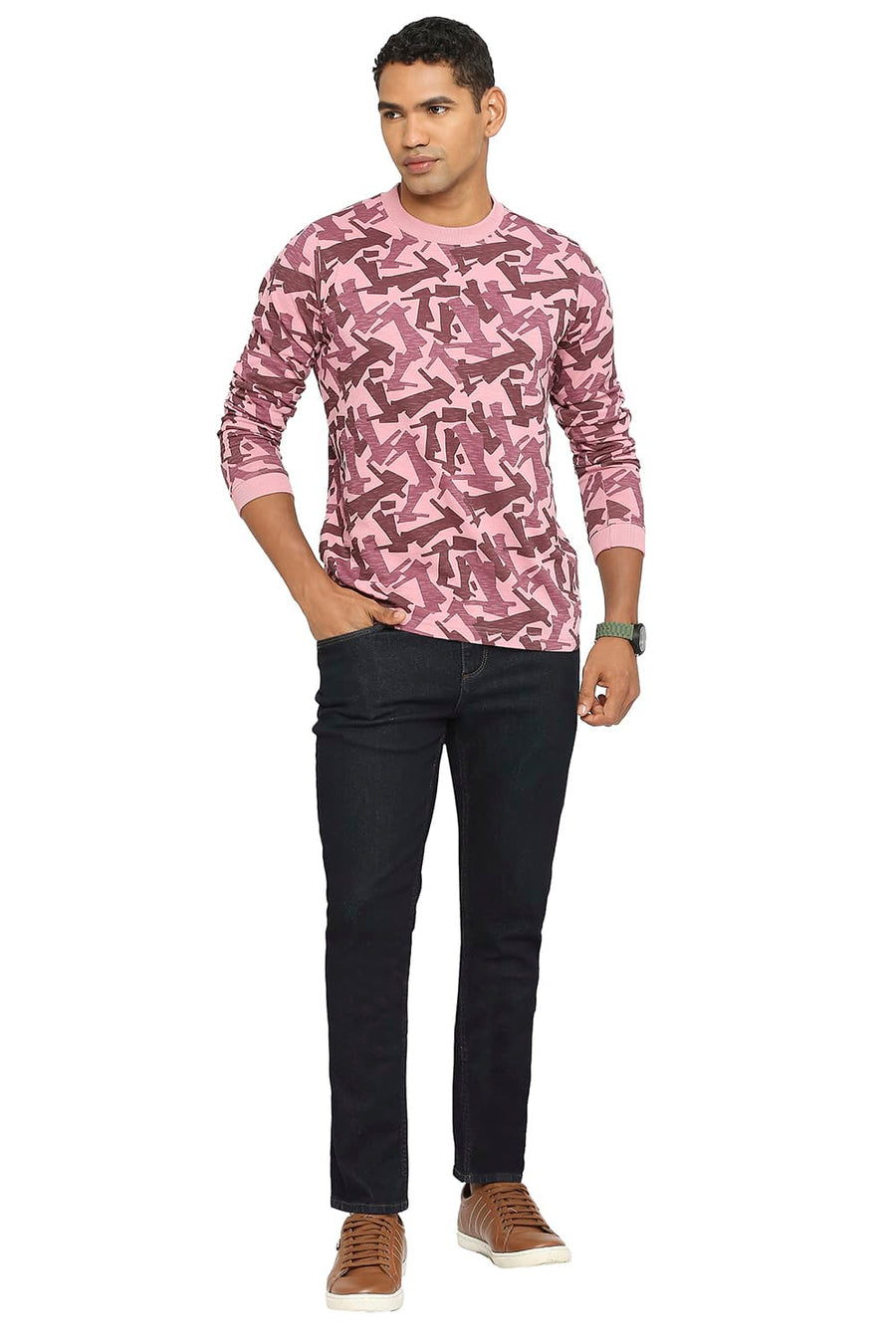 BASICS MUSCLE FIT FOXGLOVE PRINTED CREW T-SHIRT