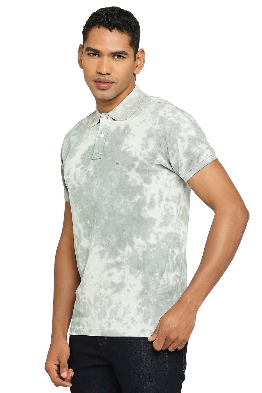 BASICS MUSCLE FIT GRAY FOX TIE DYE POLO T-SHIRT