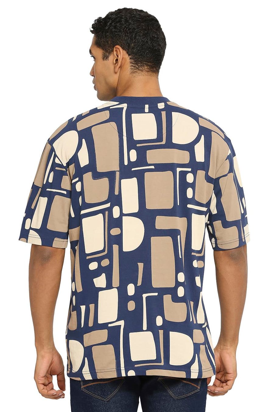 BASICS RELAXED FIT PAGEANT BLUE PRINTED CREW T-SHIRT