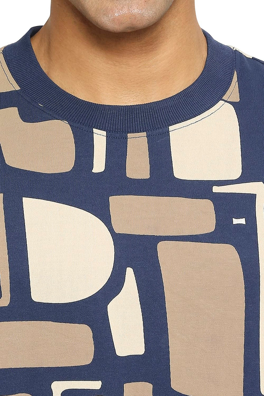 BASICS RELAXED FIT PAGEANT BLUE PRINTED CREW T-SHIRT