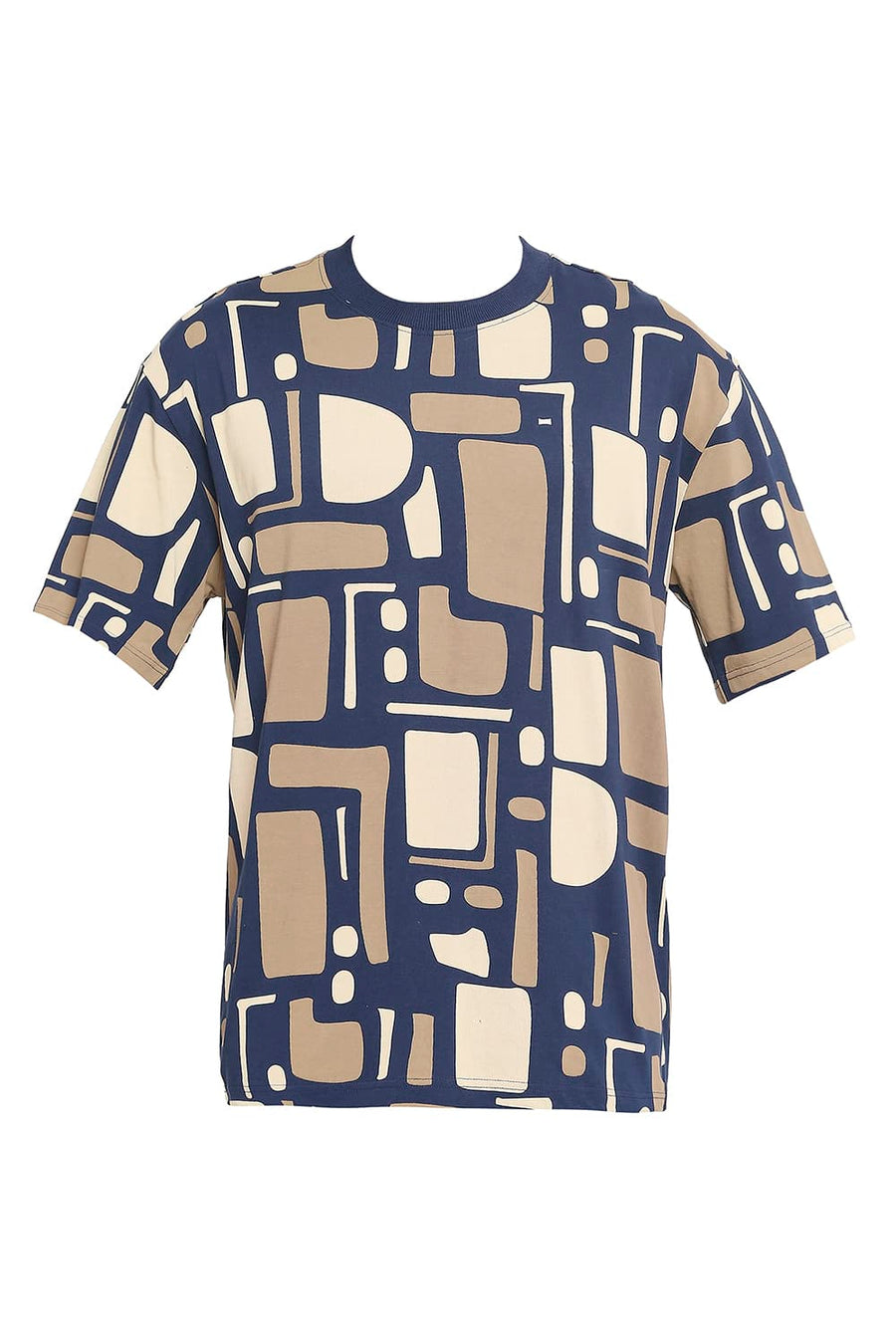 BASICS RELAXED FIT PAGEANT BLUE PRINTED CREW T-SHIRT