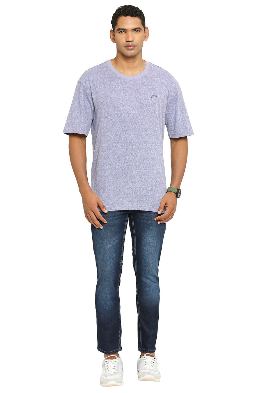 BASICS RELAXED FIT DUSTED PERI CREW T-SHIRT
