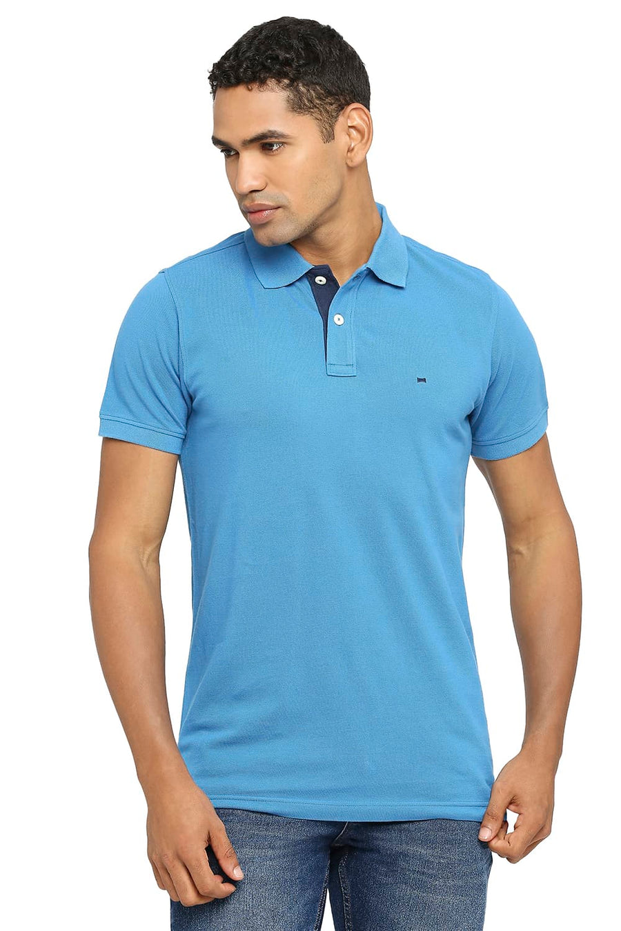 BASICS MUSCLE FIT BLUE JASPER POLO T-SHIRT