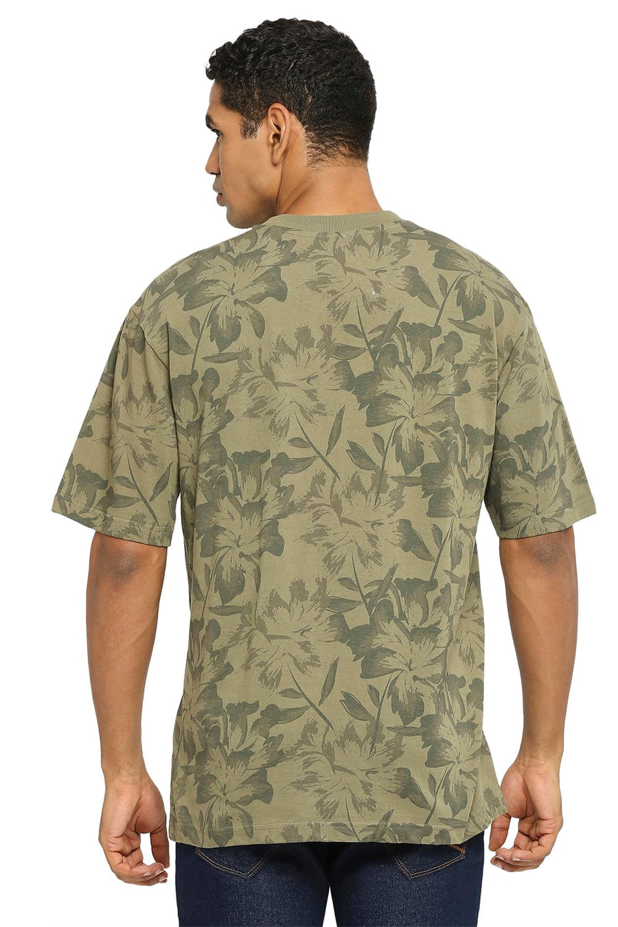BASICS RELAXED FIT BURNT OLIVE PRINTED CREW T-SHIRT