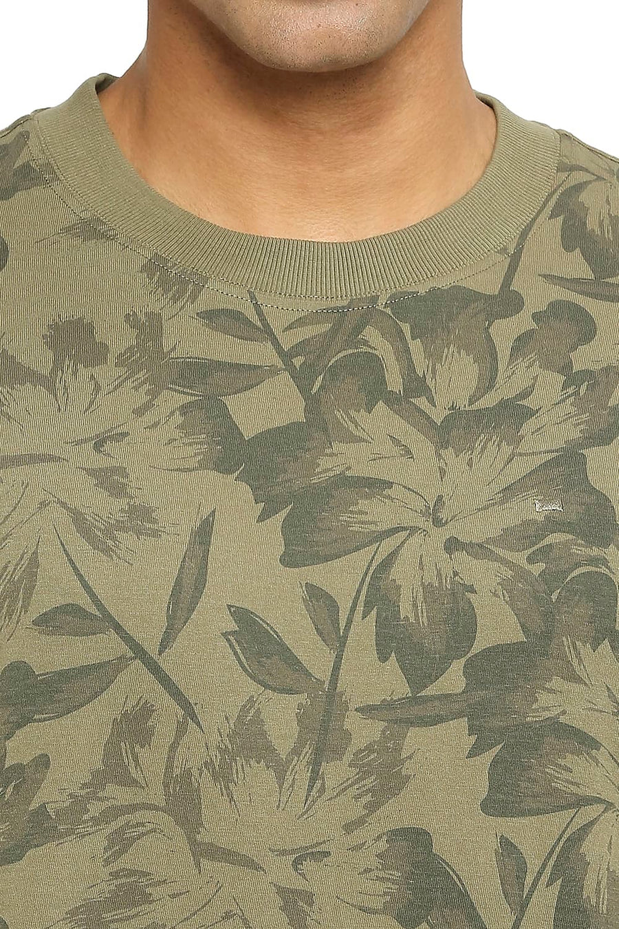 BASICS RELAXED FIT BURNT OLIVE PRINTED CREW T-SHIRT