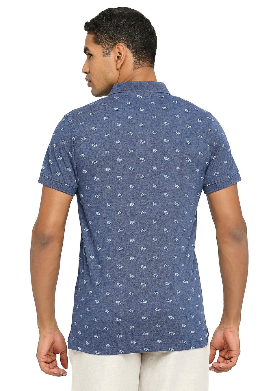 BASICS MUSCLE FIT ESTATE BLUE PRINTED POLO T-SHIRT