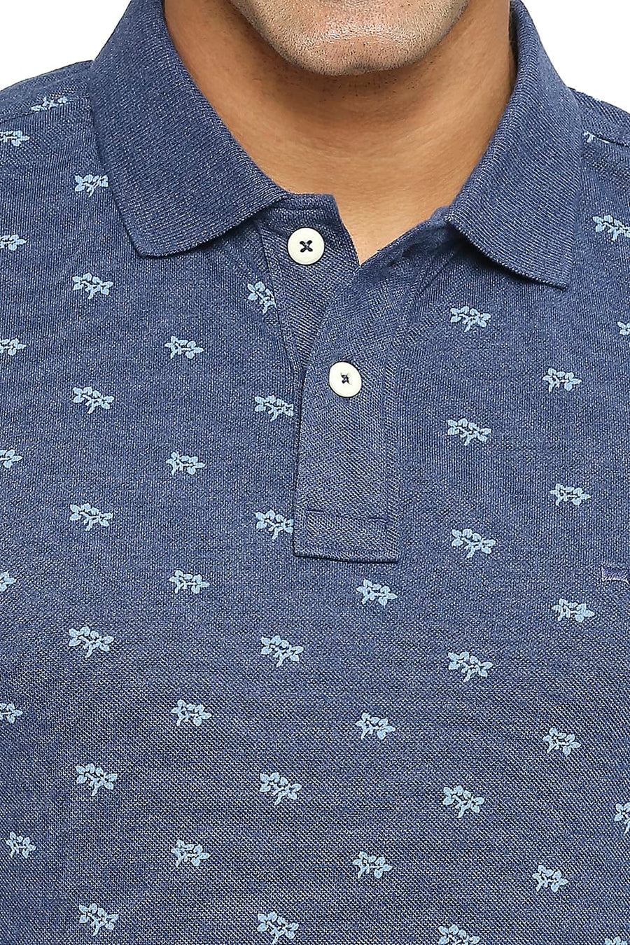 BASICS MUSCLE FIT ESTATE BLUE PRINTED POLO T-SHIRT