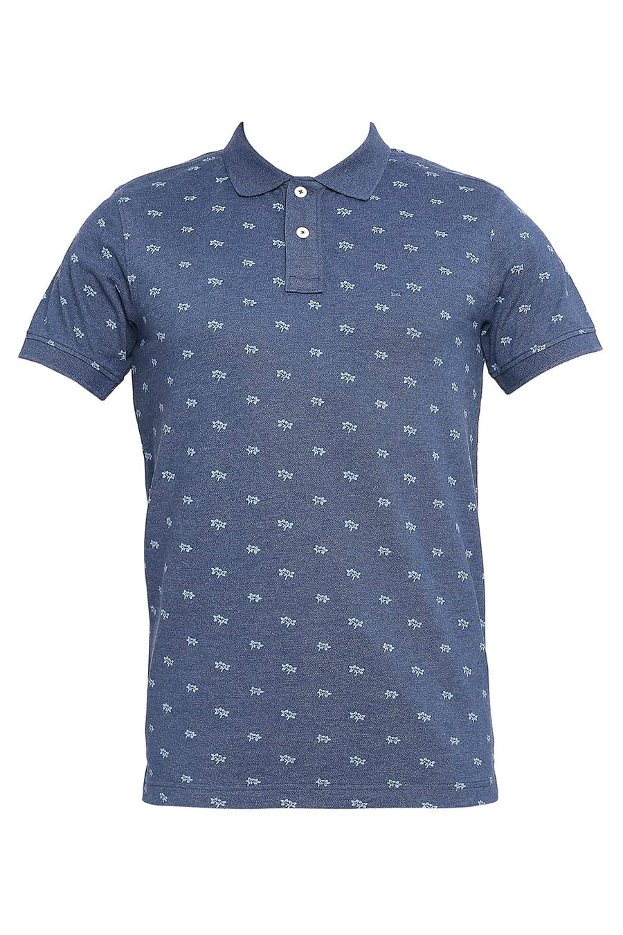 BASICS MUSCLE FIT ESTATE BLUE PRINTED POLO T-SHIRT