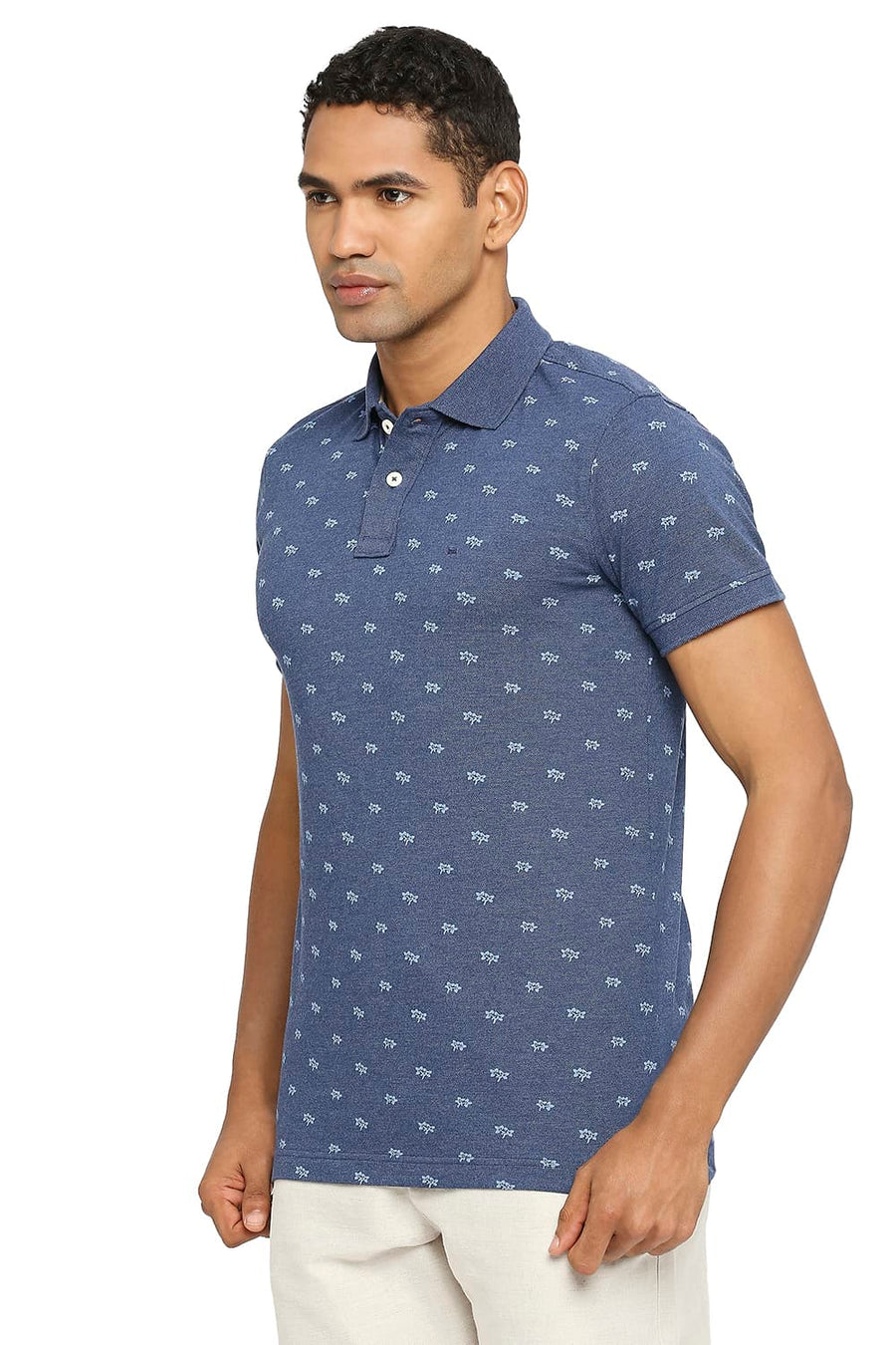BASICS MUSCLE FIT ESTATE BLUE PRINTED POLO T-SHIRT