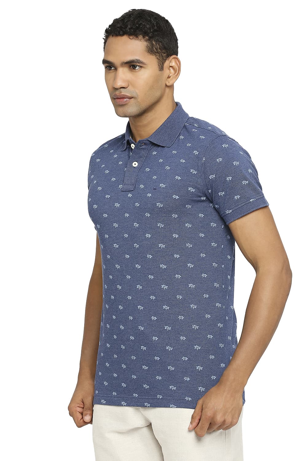 BASICS MUSCLE FIT PRINTED POLO T-SHIRT