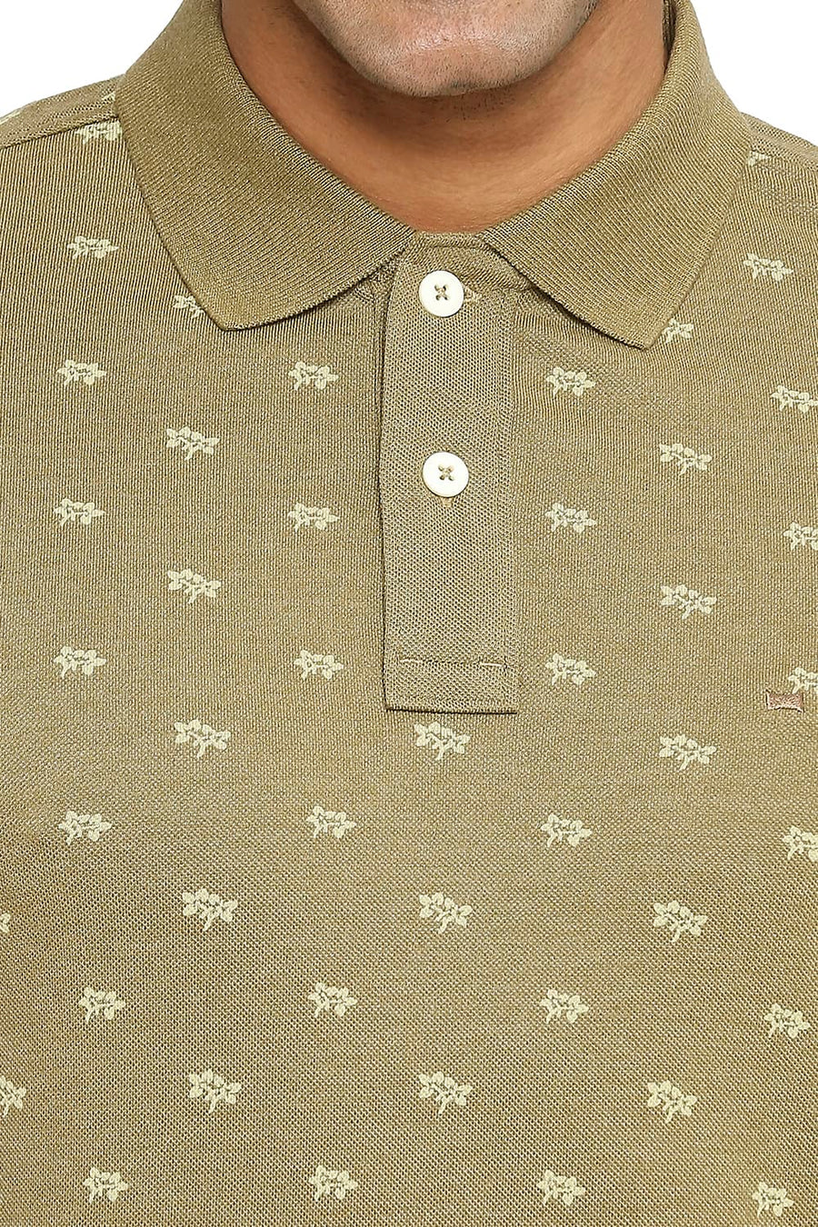 BASICS MUSCLE FIT NUTRIA PRINTED POLO T-SHIRT