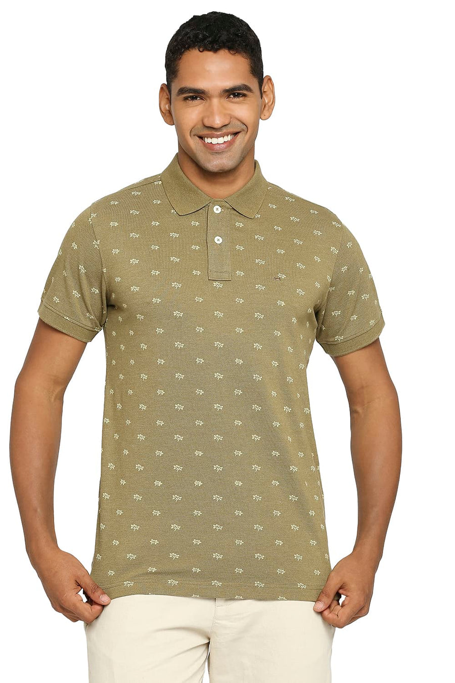 BASICS MUSCLE FIT NUTRIA PRINTED POLO T-SHIRT