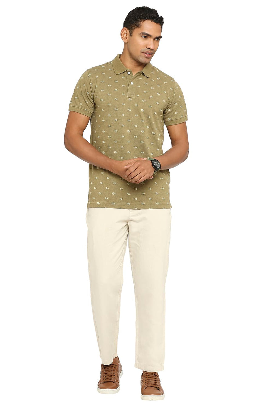 BASICS MUSCLE FIT NUTRIA PRINTED POLO T-SHIRT