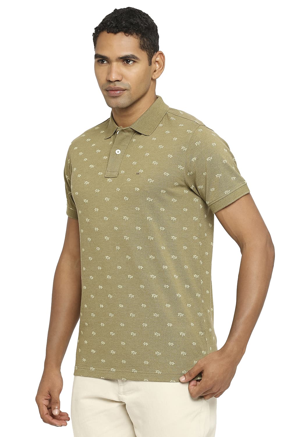 BASICS MUSCLE FIT PRINTED POLO T-SHIRT