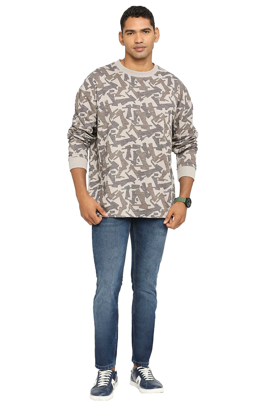 BASICS RELAXED FIT MOURNING DOVE PRINTED CREW T-SHIRT