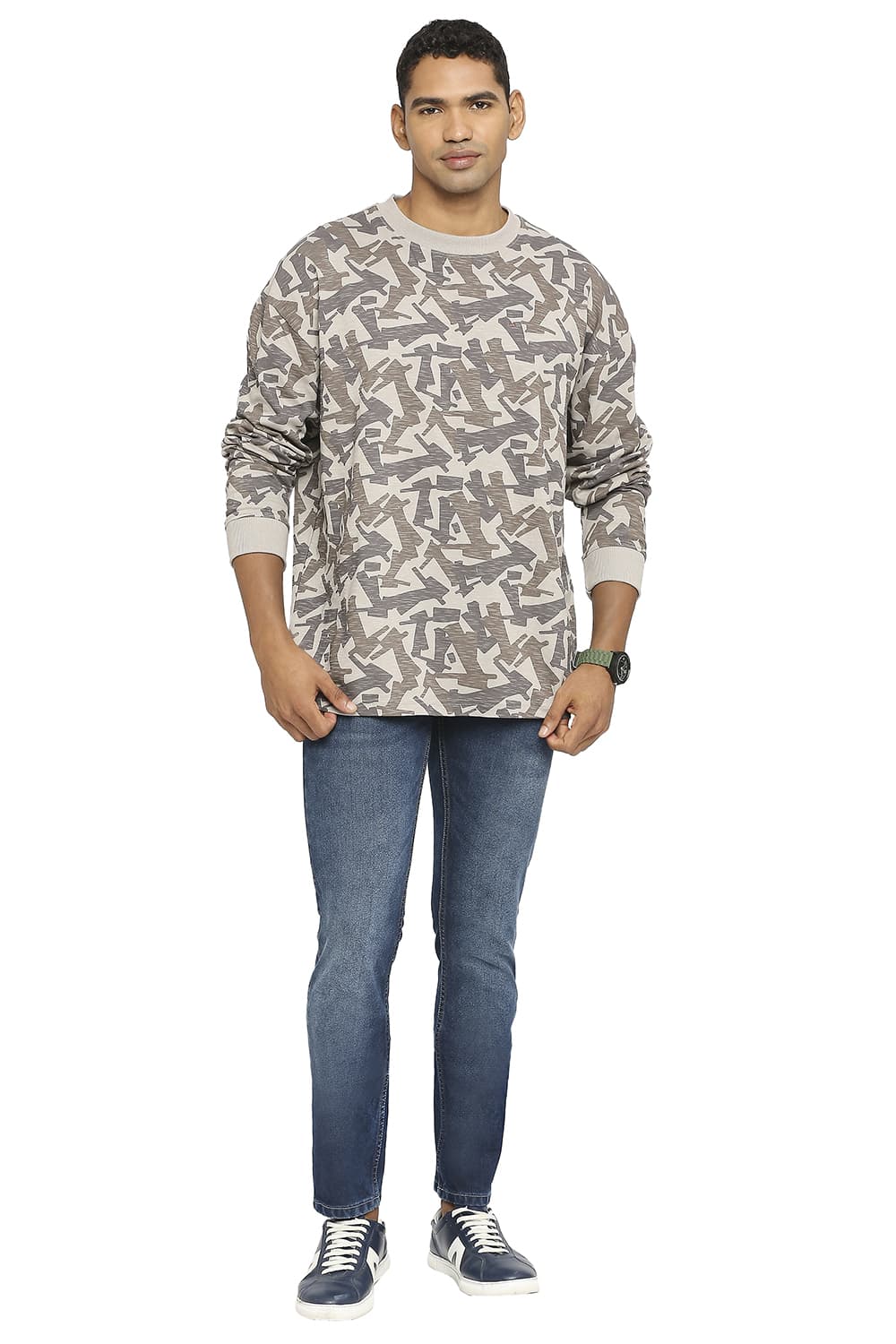 BASICS RELAXED FIT PRINTED CREW T-SHIRT