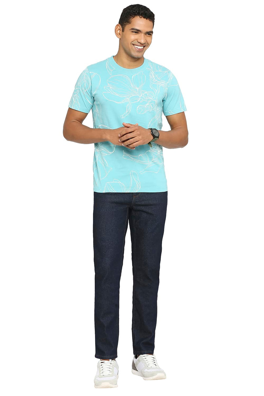 BASICS MUSCLE FIT COASTAL SHADE PRINTED CREW T-SHIRT