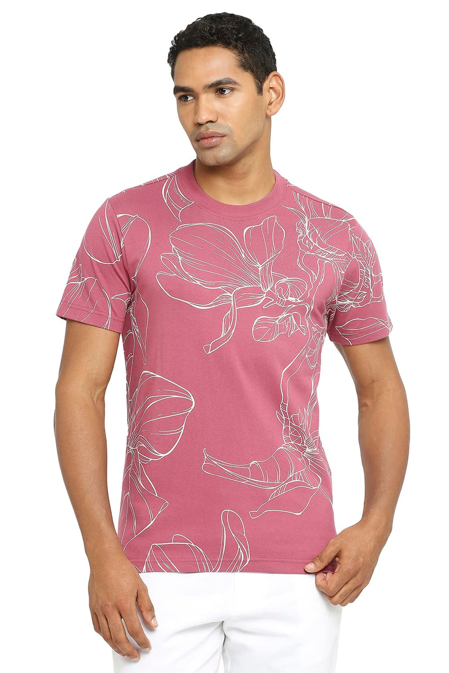 BASICS MUSCLE FIT DRY ROSE PRINTED CREW T-SHIRT