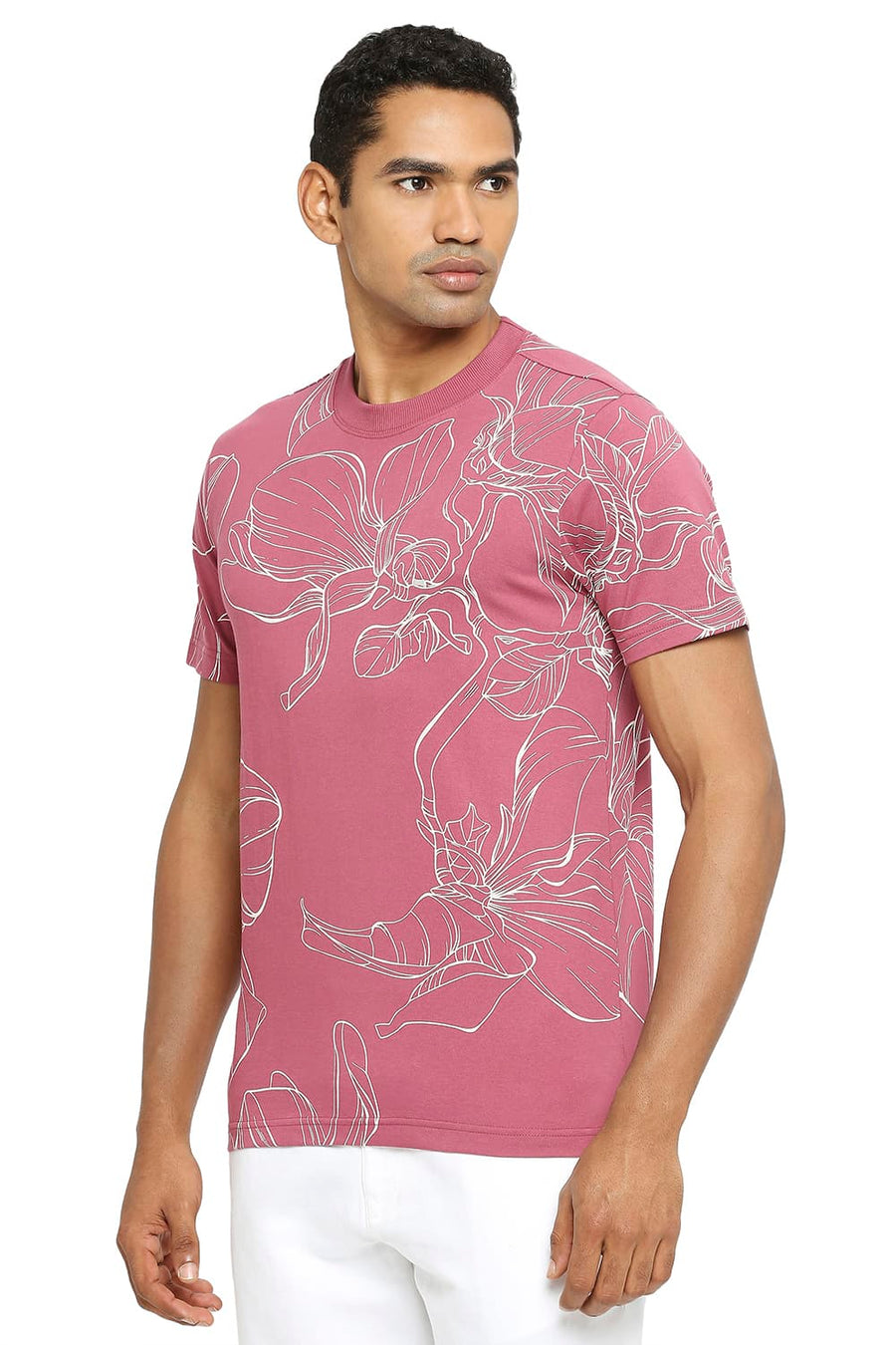 BASICS MUSCLE FIT DRY ROSE PRINTED CREW T-SHIRT