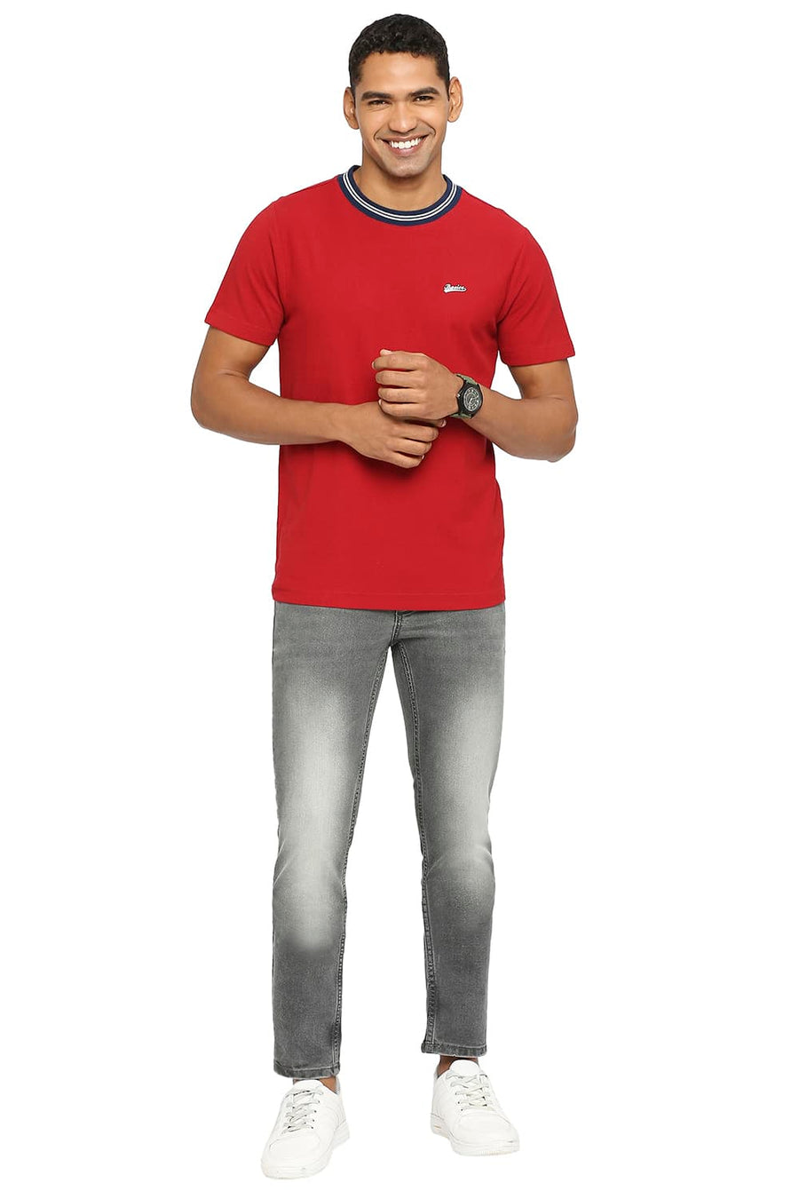 BASICS MUSCLE FIT KARANDA RED CREW T-SHIRT